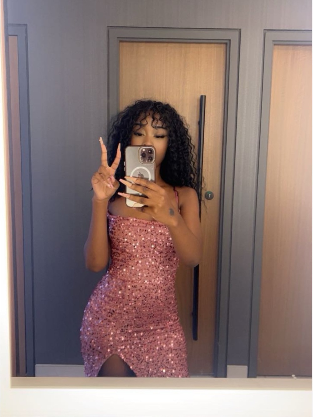 Fashion Nova Pink Sequin Backless Dress